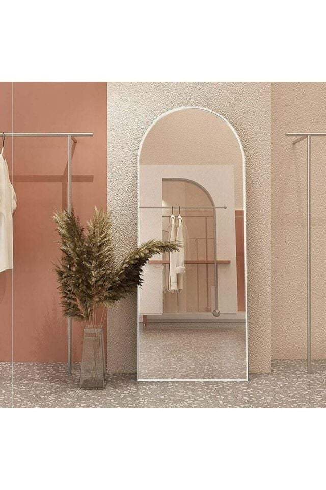 Duvara Monte Beyaz Metal Çerçeve Oval Boy Aynası 65x180