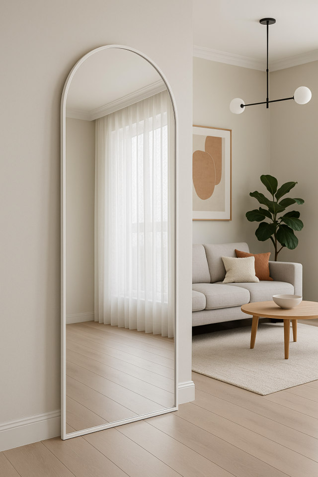 Duvara Monte Beyaz Metal Çerçeve Oval Boy Aynası 65x180