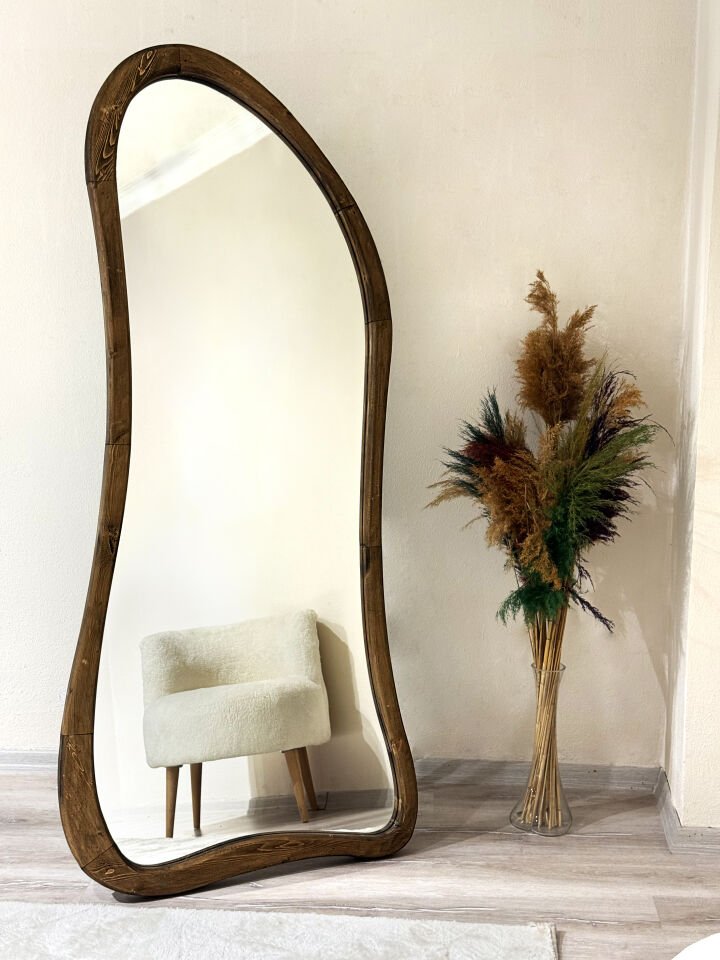 EROS - 80 x 180cm Koyu Ceviz Çerçeveli Ayaklı Boy Aynası