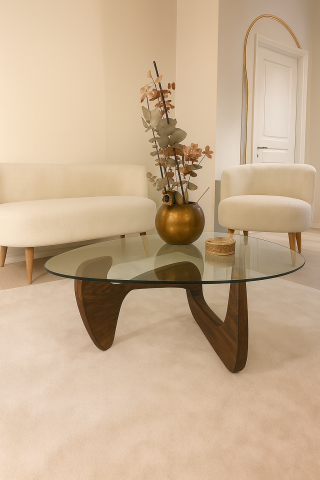 Ceviz Ahşap Modern Cam Orta Sehpa 90x65 (8 mm Temperli Cam KIRILMAZ)