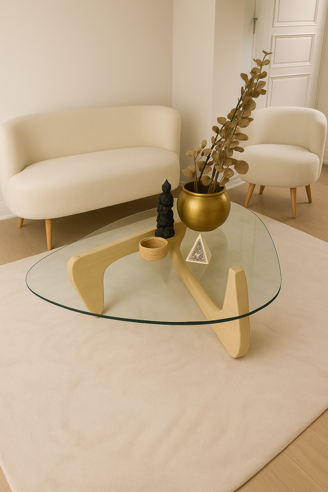 Naturel Ahşap Modern Cam Orta Sehpa 90x65 (8 mm Temperli Cam KIRILMAZ)