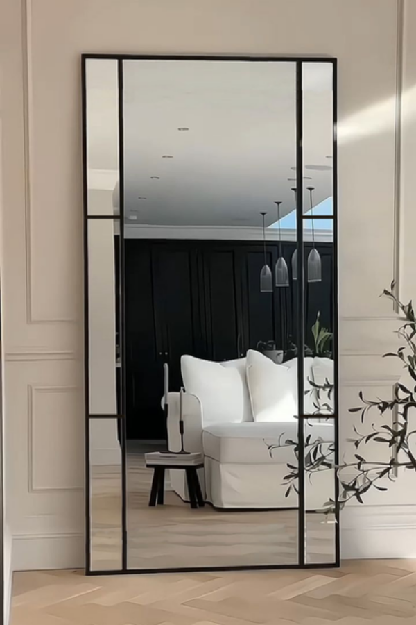 Siyah Metal Çerçeveli Modern Dekoratif Boy Aynası - 80x180