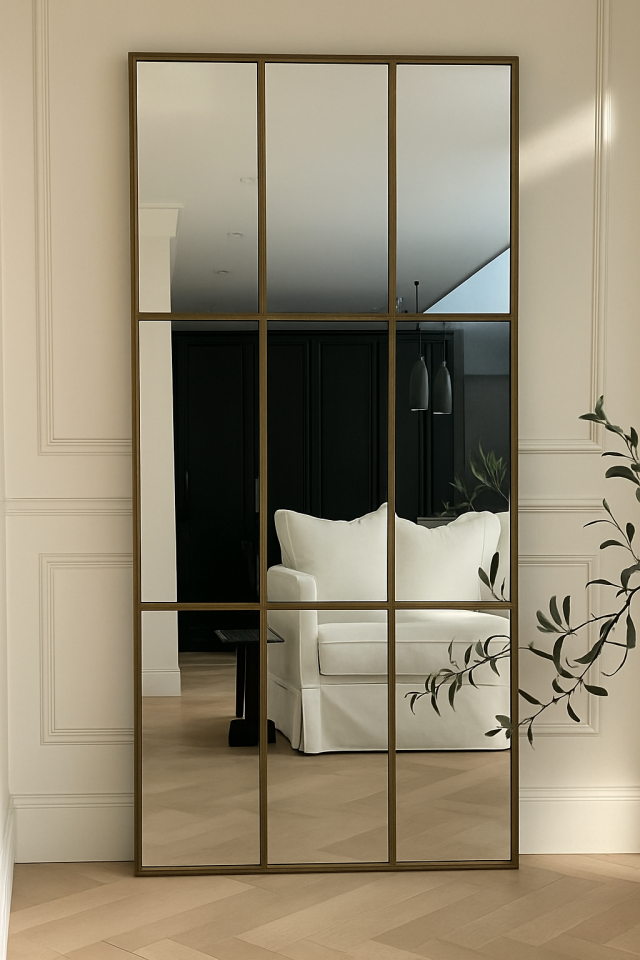 Eskitme Metal Çerçeveli Dekoratif Pencere Model Duvar Aynası 80x180