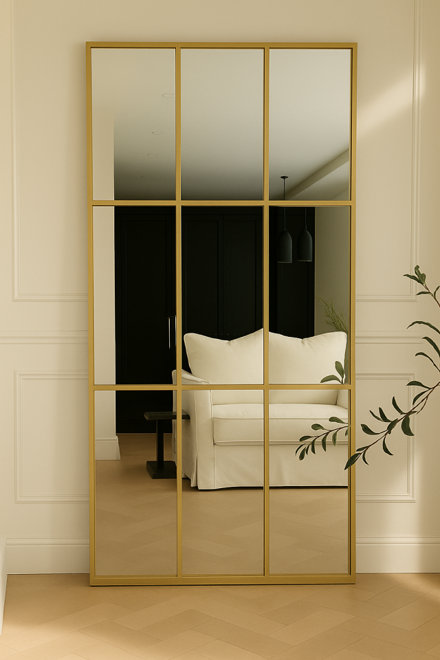 Gold Metal Çerçeveli Modern Pencere Boy Aynası - 80x180