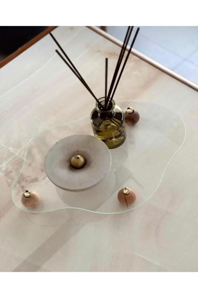 3 Top Ayaklı Asimetrik Cam Sunum Tabağı / Organizeri 20x30
