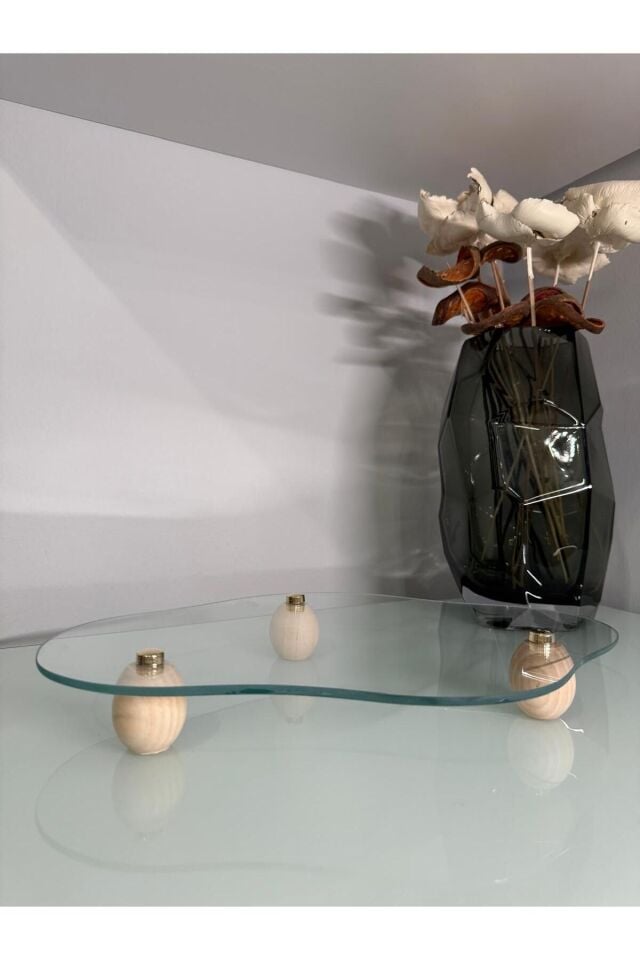 3 Top Ayaklı Asimetrik Cam Sunum Tabağı / Organizeri 20x30