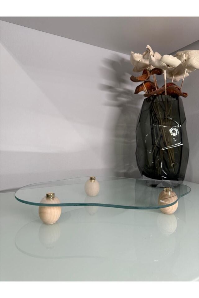 3 Top Ayaklı Asimetrik Cam Sunum Tabağı / Organizeri 20x30