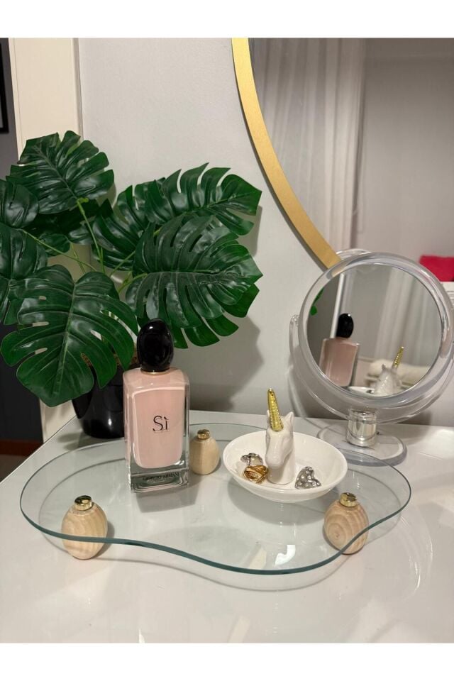 3 Top Ayaklı Asimetrik Cam Sunum Tabağı / Organizeri 20x30