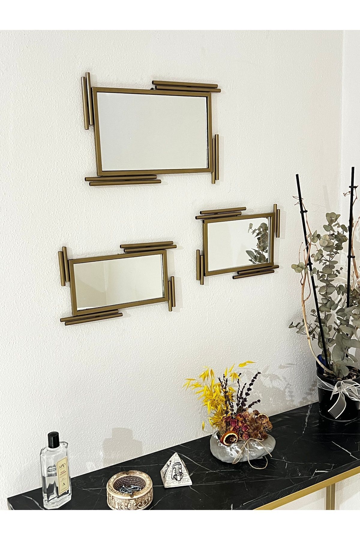 Gold Metal Çerçeve Ayna Seti