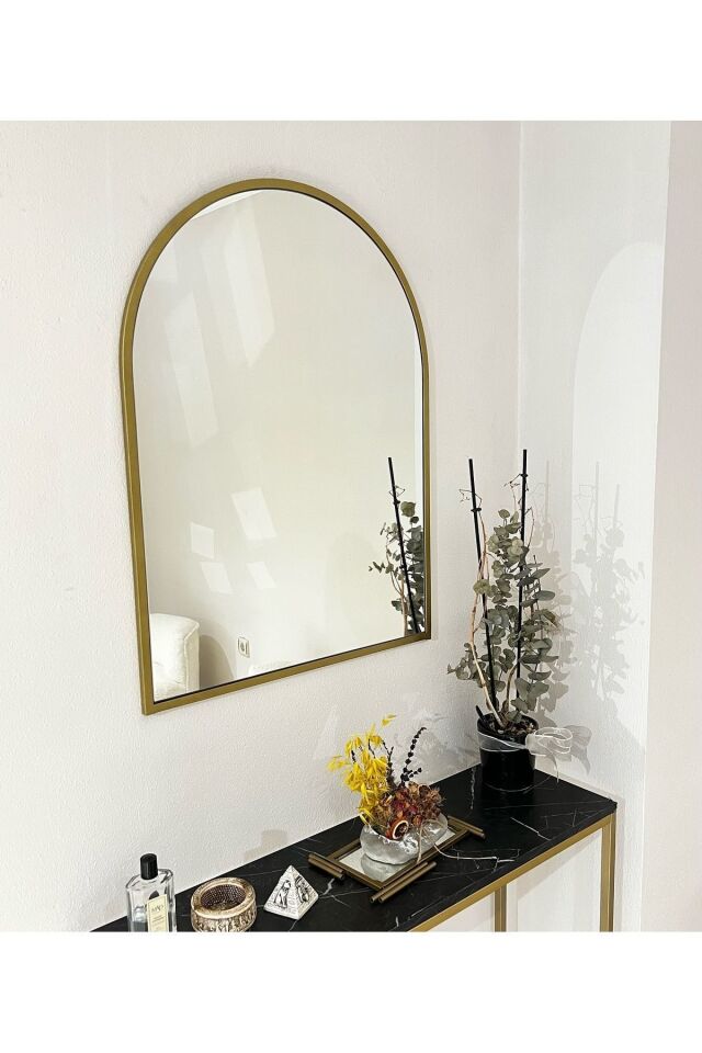 Gold Metal Çerçeve Dekoratif Ayna / Konsol Aynası / Banyo Aynası (ÖLÇÜ 65X85CM)