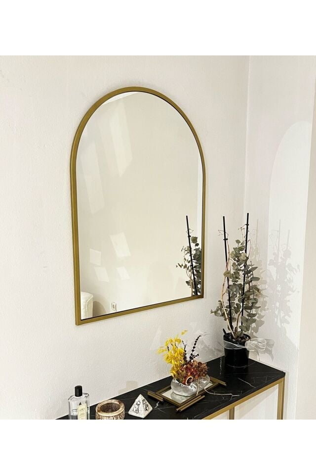 Gold Metal Çerçeve Dekoratif Ayna / Konsol Aynası / Banyo Aynası (ÖLÇÜ 65X85CM)