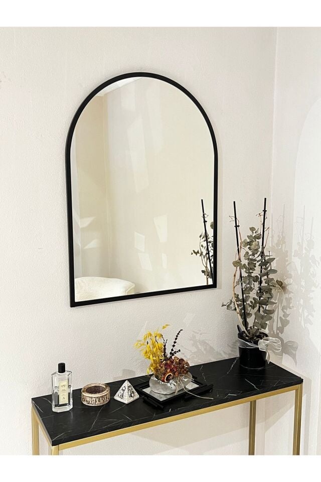 Siyah Metal Çerçeve Dekoratif Ayna / Konsol Aynası / Banyo Aynası (ÖLÇÜ 65X85CM)