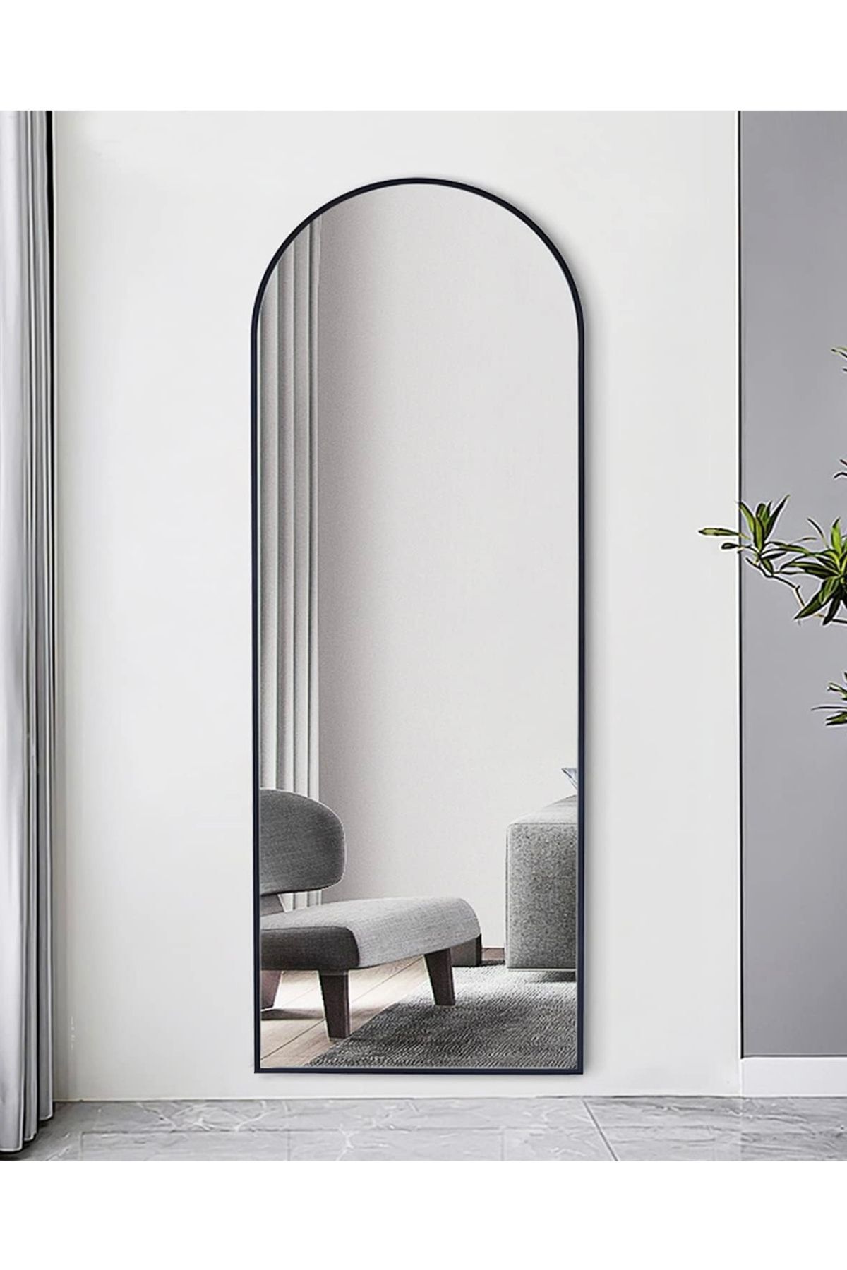 Duvara Monte Siyah Metal Çerçeve Oval Boy Aynası 65x180