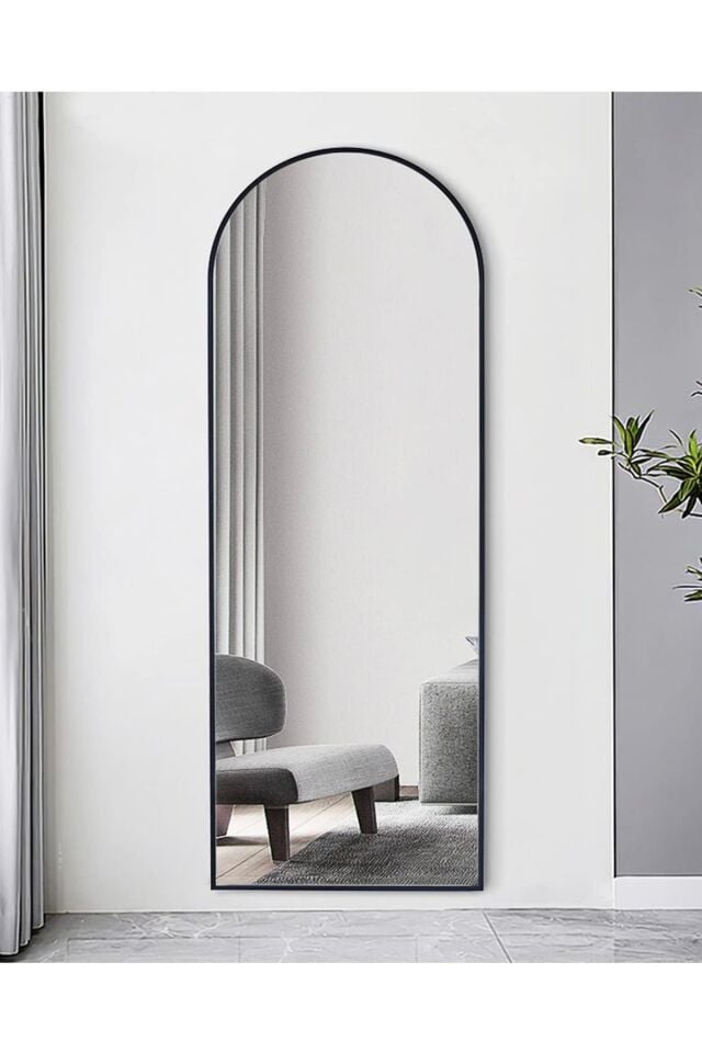 Duvara Monte Siyah Metal Çerçeve Oval Boy Aynası 65x180
