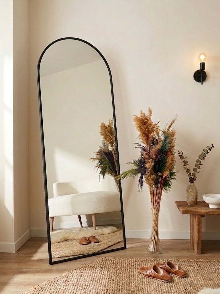 Duvara Monte Siyah Metal Çerçeve Oval Boy Aynası 60x180