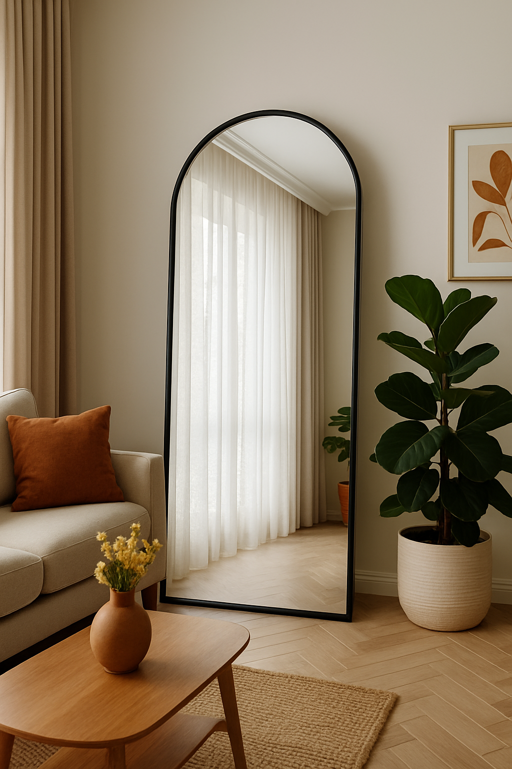 Duvara Monte Siyah Metal Çerçeve Oval Boy Aynası 60x180
