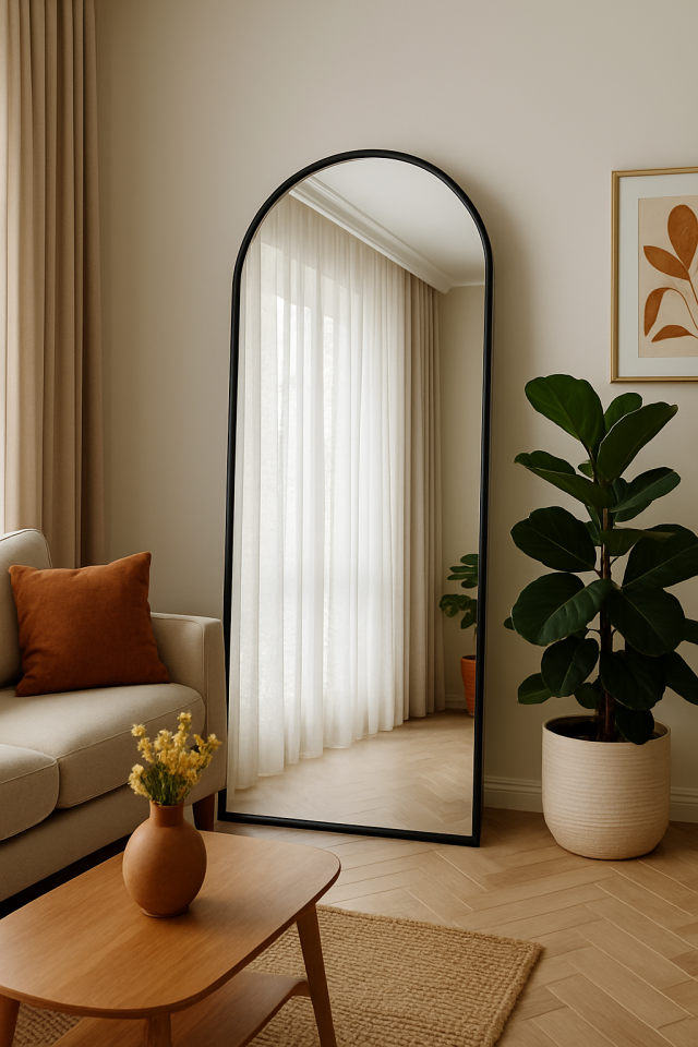 Duvara Monte Siyah Metal Çerçeve Oval Boy Aynası 60x180