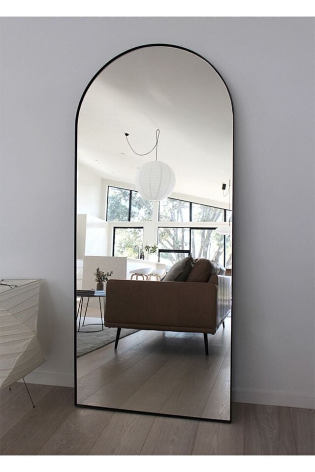 Metal Çerçeve Siyah Oval Ayaklı Boy Aynası 80x180