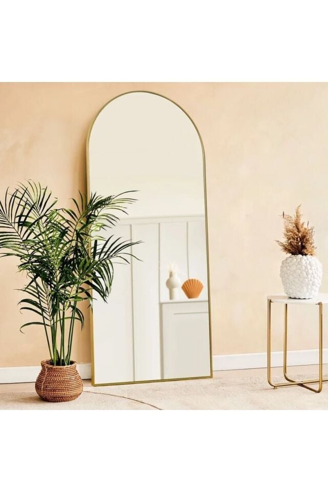 Metal Çerçeve Gold Oval Ayaklı Boy Aynası 80x180