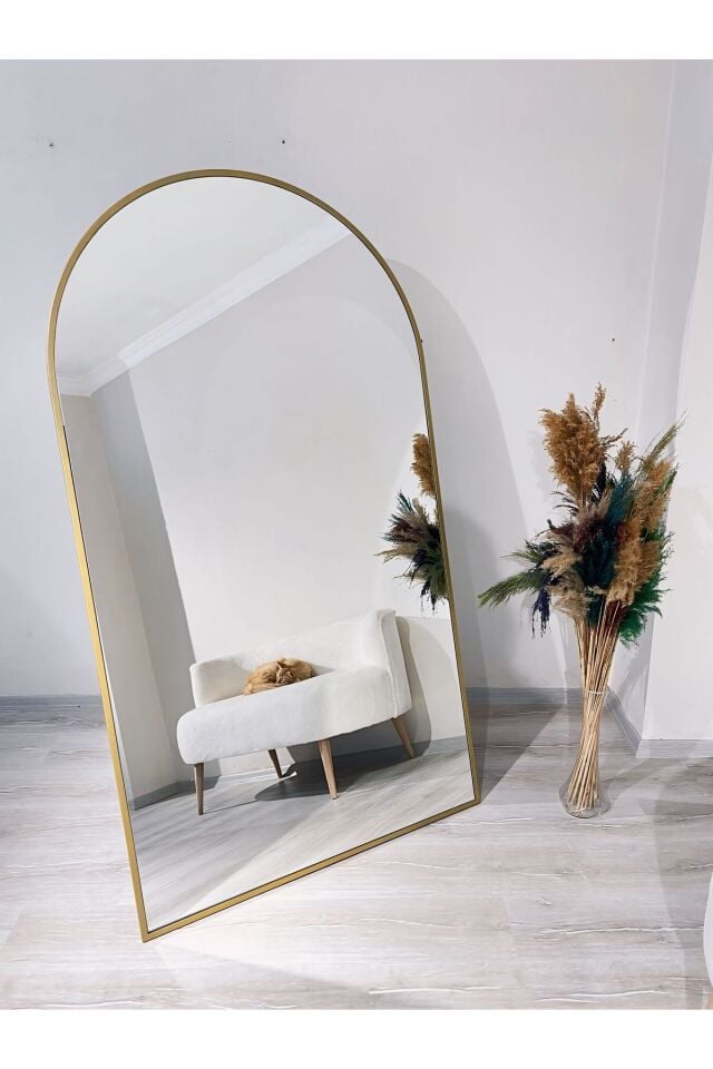 Metal Çerçeve Gold Oval Ayaklı Boy Aynası 100x180