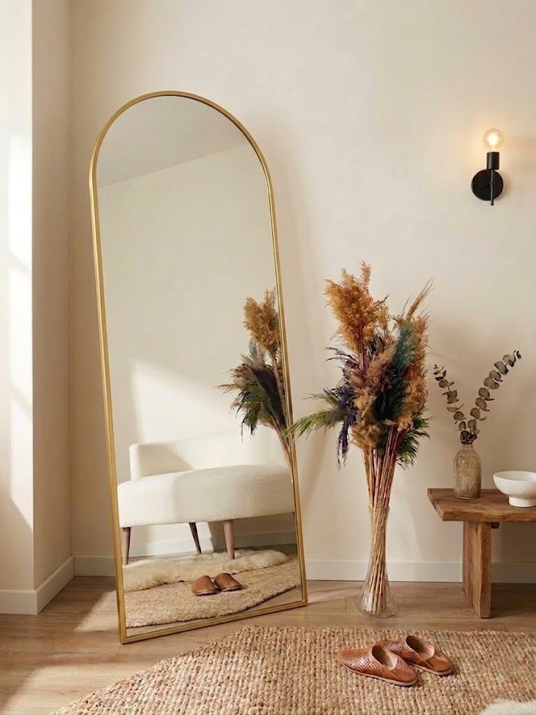Duvara Monte Gold Metal Çerçeve Oval Boy Aynası 60x180