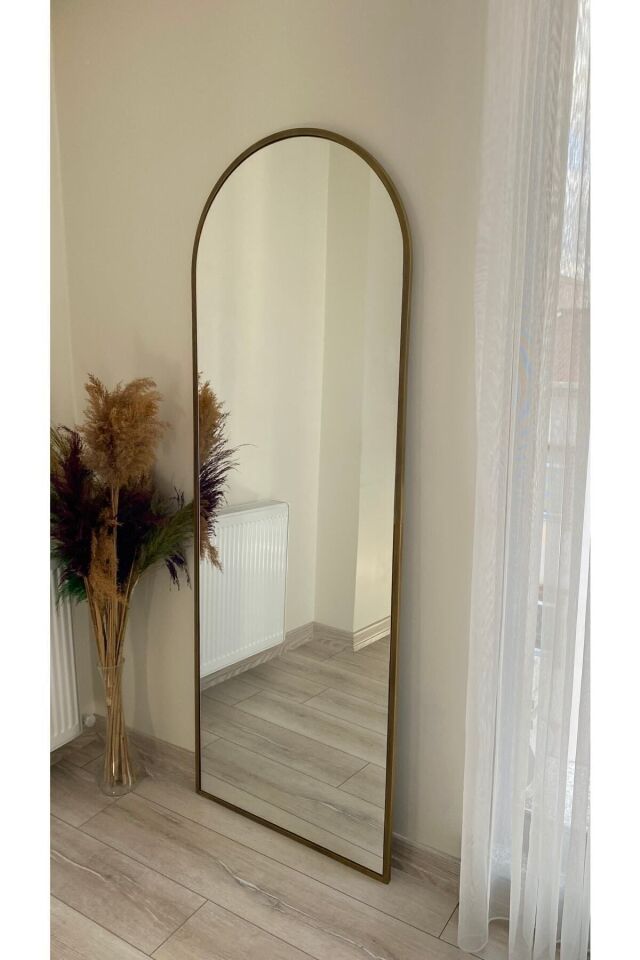 Duvara Monte Metal Çerçeve Eskitme Oval Boy Aynası 60x180 Cm