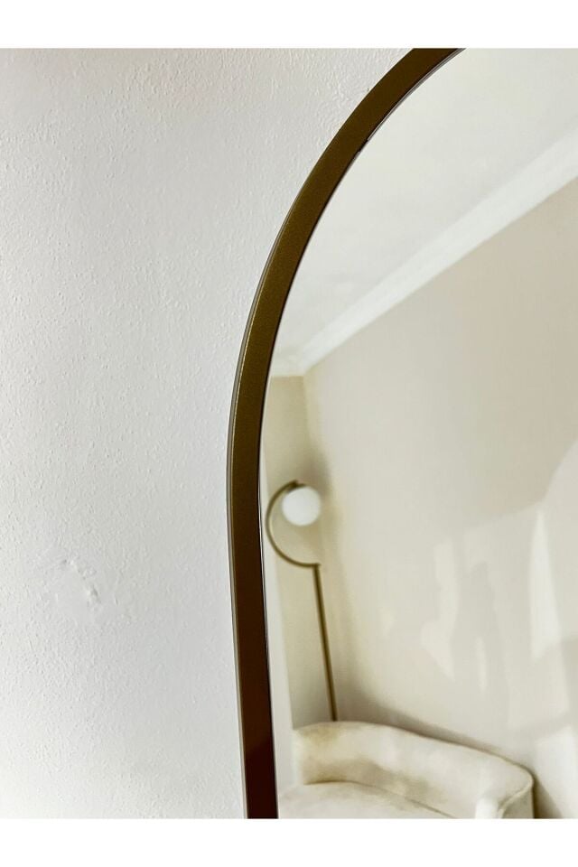 Duvara Monte Metal Çerçeve Eskitme Oval Boy Aynası 65x180 Cm