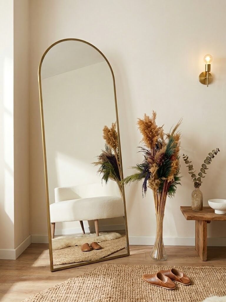 Duvara Monte Metal Çerçeve Eskitme Oval Boy Aynası 60x180 Cm