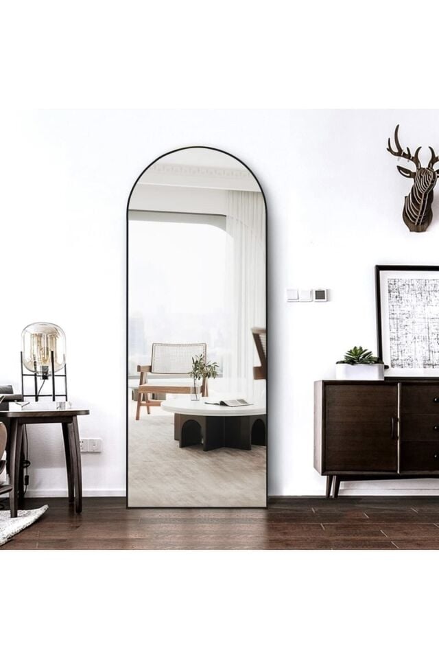 Metal Çerçeve Siyah Oval Ayaklı Boy Aynası 70x180