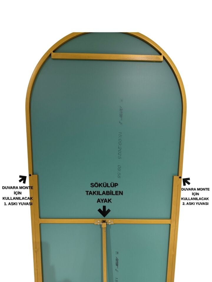 Metal Çerçeve Gold Eskitme Oval Ayaklı Boy Aynası 60x180