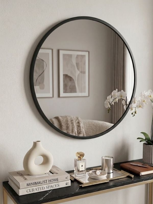 Siyah Metal Çerçeveli Yuvarlak Ayna 80 cm
