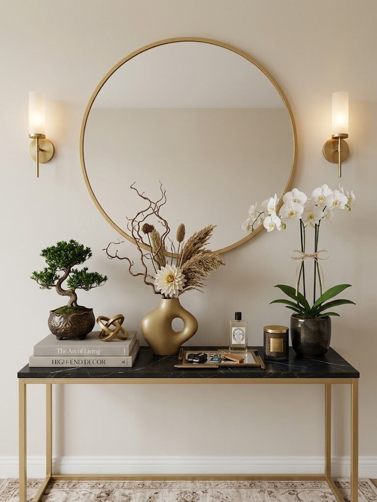 Gold Metal Çerçeveli Yuvarlak Ayna 70 cm