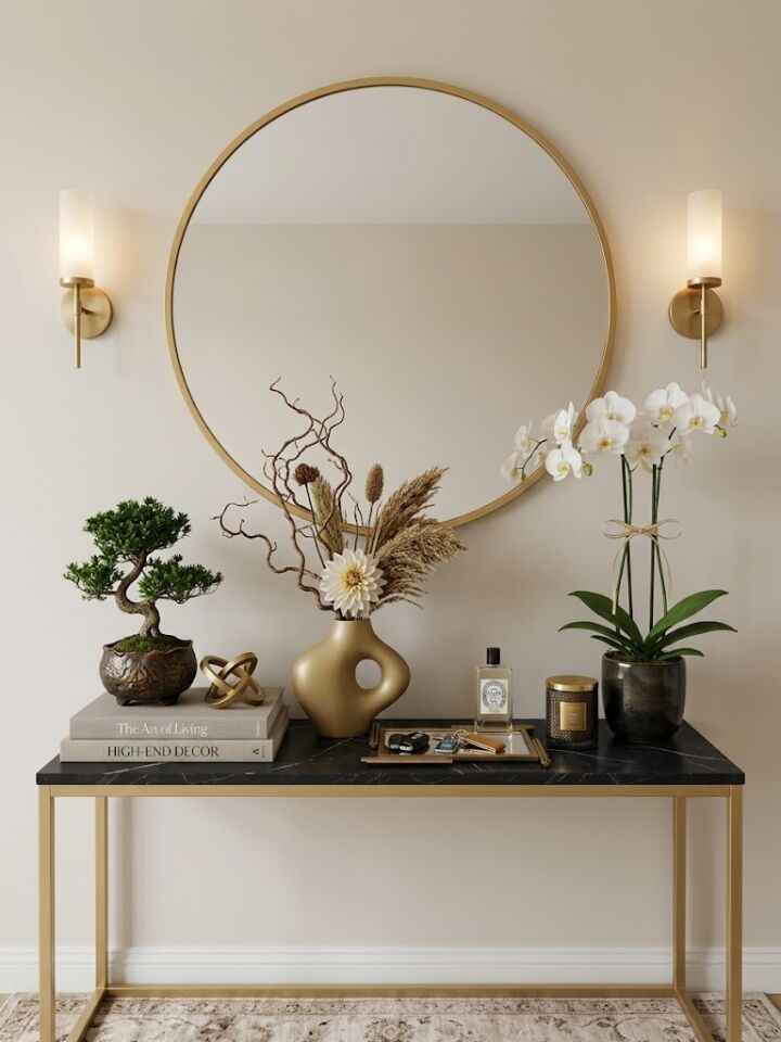 Gold Metal Çerçeveli Yuvarlak Ayna 70 cm