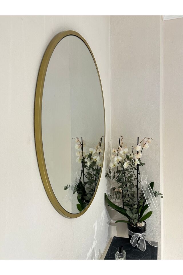 Metal Gold Dekoratif Yuvarlak Ayna Çap 80 Cm