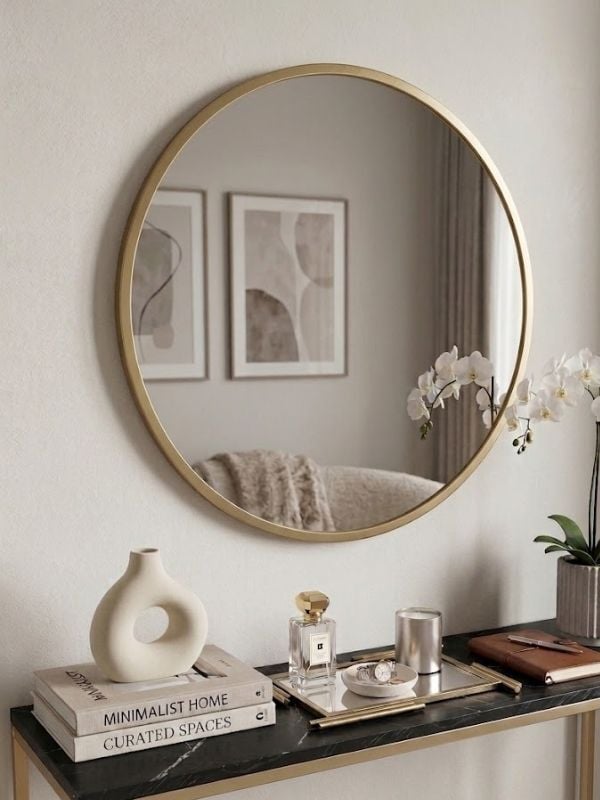 Gold Metal Çerçeveli Yuvarlak Ayna 80 cm