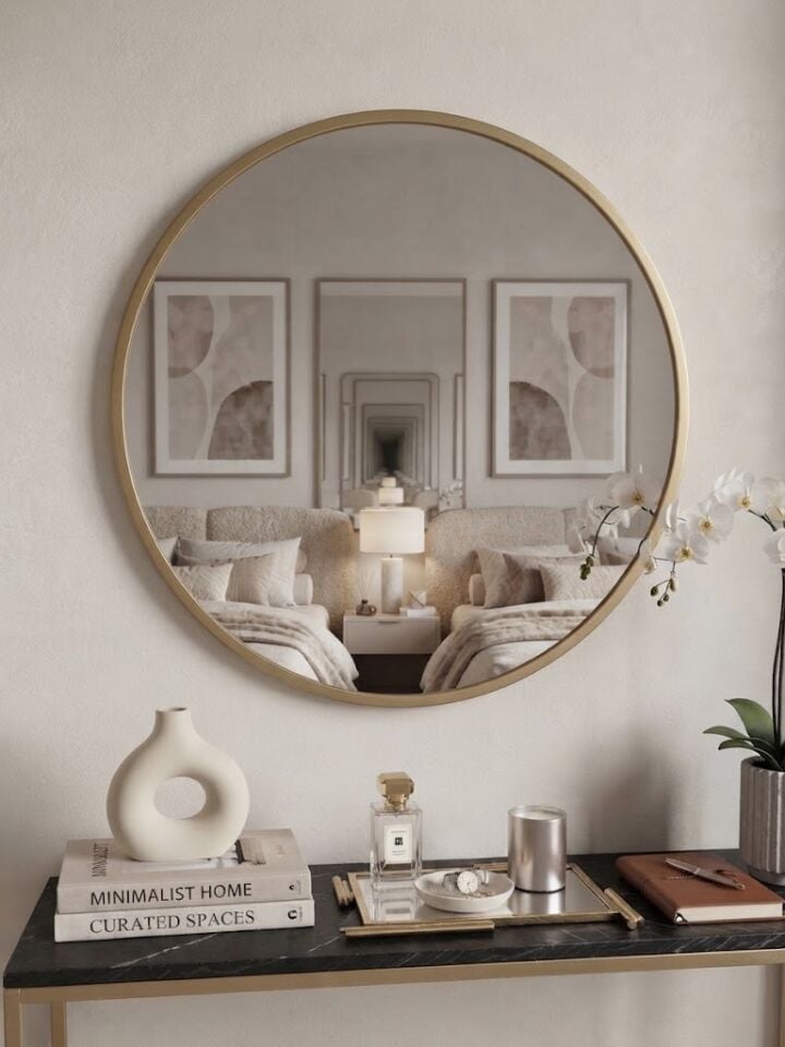 Gold Metal Çerçeveli Yuvarlak Ayna 80 cm