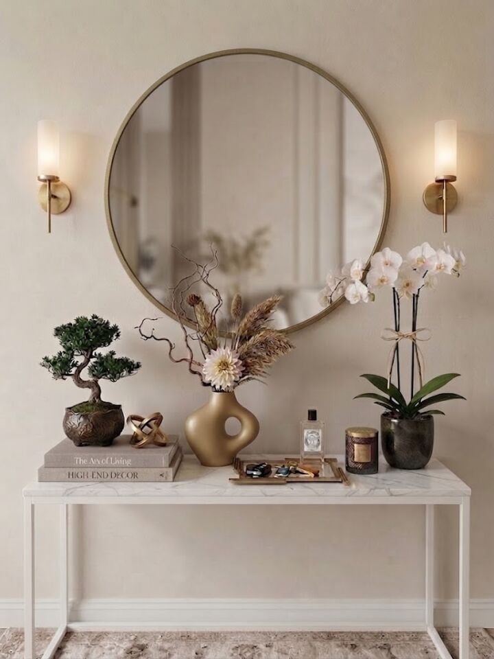 Eskitme Metal Çerçeveli Yuvarlak Ayna 90 cm