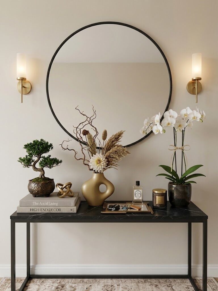 Siyah Metal Çerçeveli Yuvarlak Ayna 70 cm