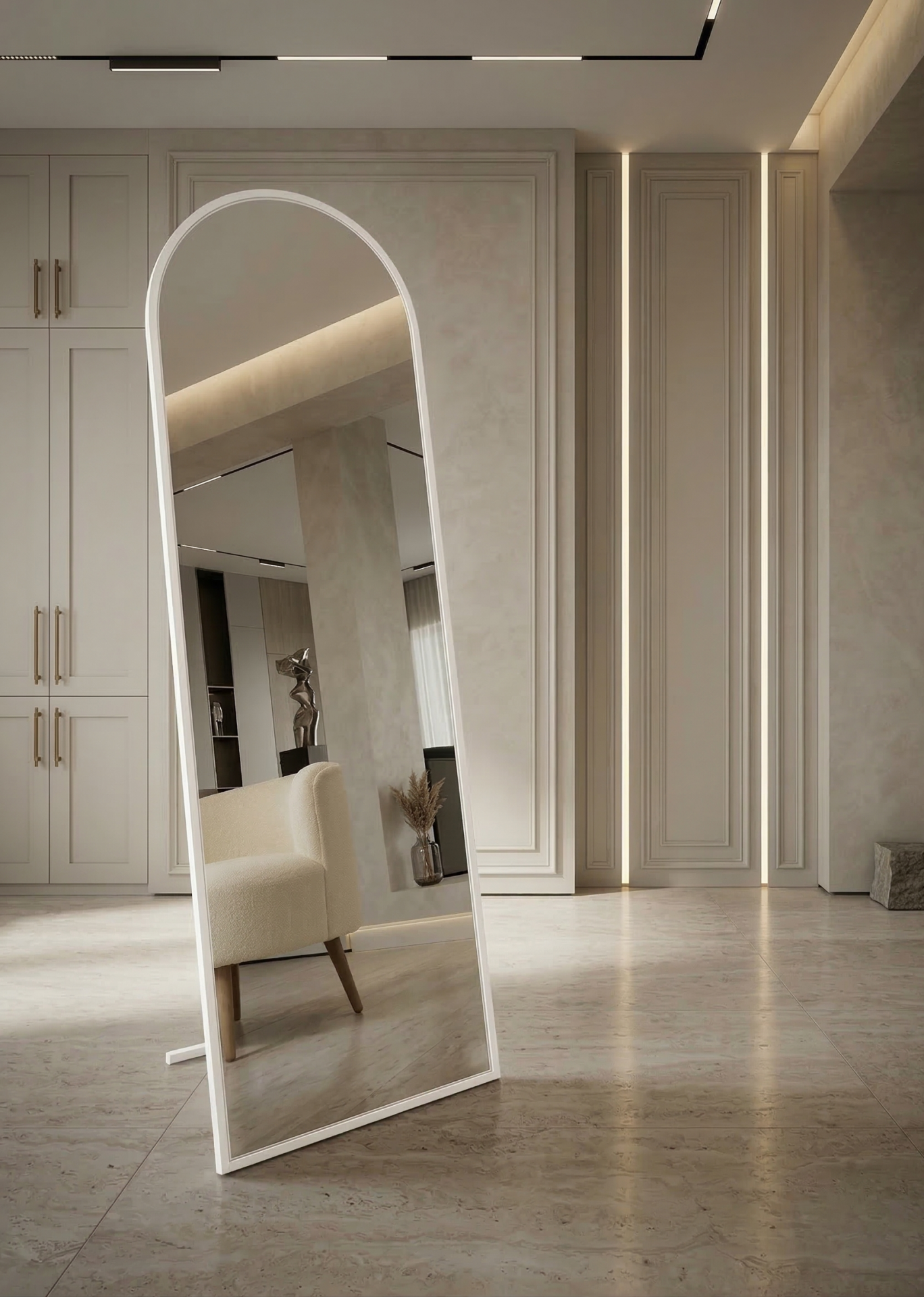 Metal Çerçeve Beyaz Oval Ayaklı Boy Aynası 50x160