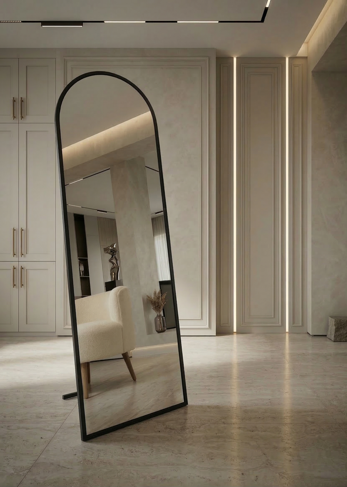 Metal Çerçeve Siyah Oval Ayaklı Boy Aynası 50x160