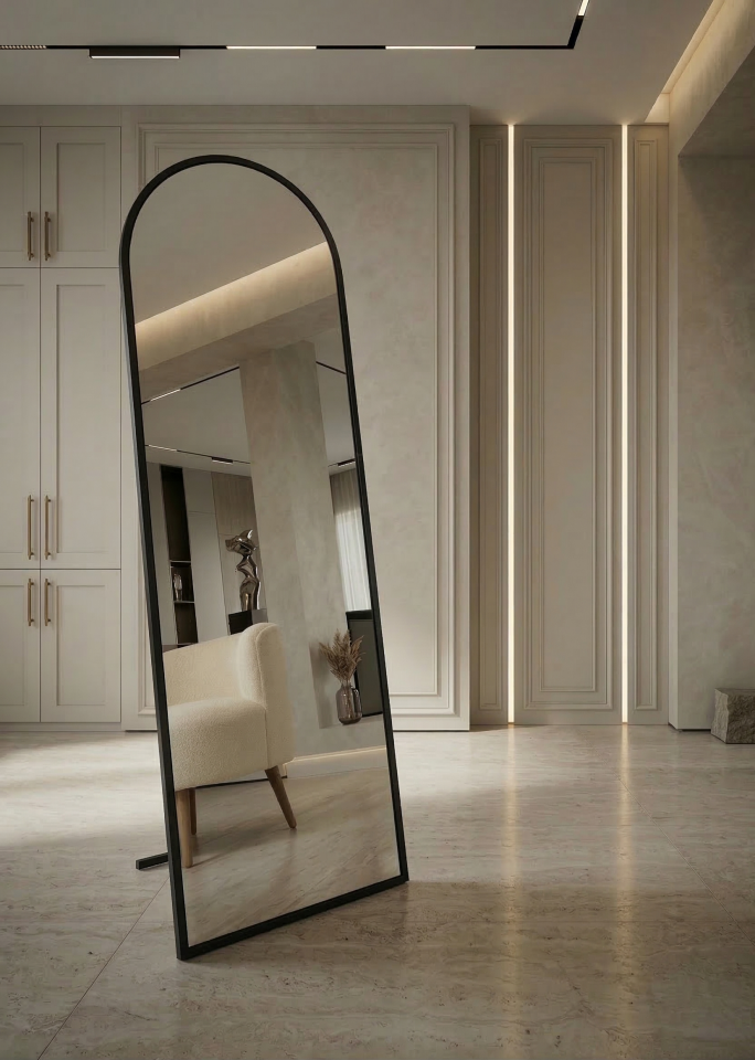 Metal Çerçeve Siyah Oval Ayaklı Boy Aynası 50x160