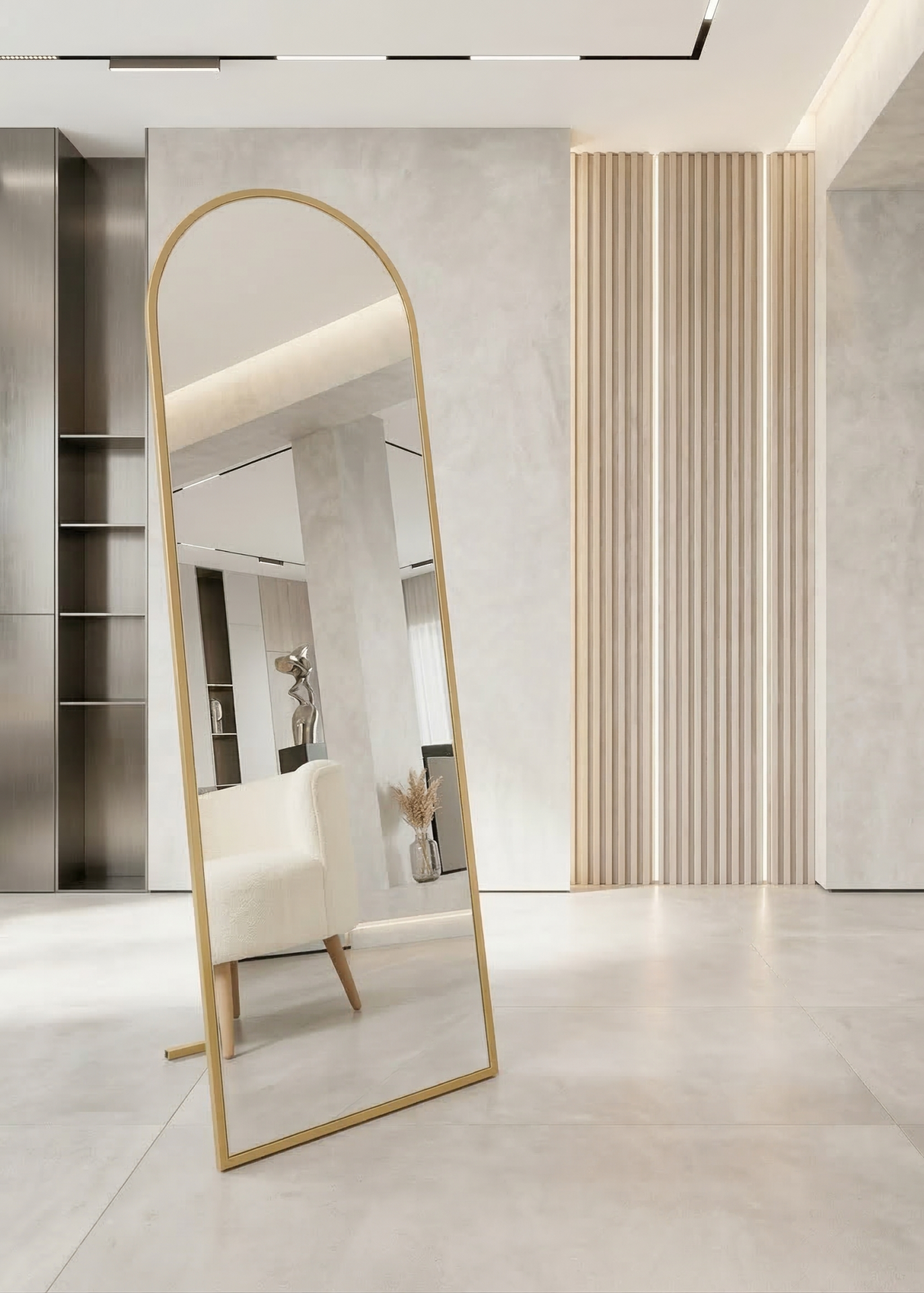 Metal Çerçeve Gold Oval Ayaklı Boy Aynası 50x160