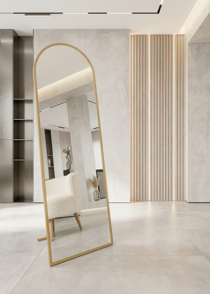 Metal Çerçeve Gold Oval Ayaklı Boy Aynası 50x160