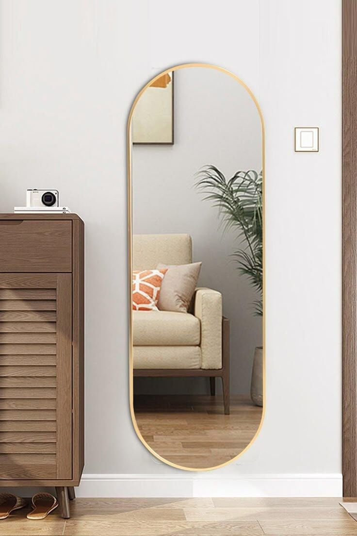 Metal Çerçeve Gold Elips Ayaklı Boy Aynası 60x180