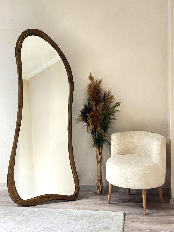 EROS - 80 x 180cm Koyu Ceviz Çerçeveli Ayaklı Boy Aynası