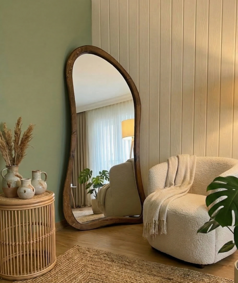 80 x 180 cm Koyu Ceviz Ahşap Çerçeveli Ayaklı Boy Aynası