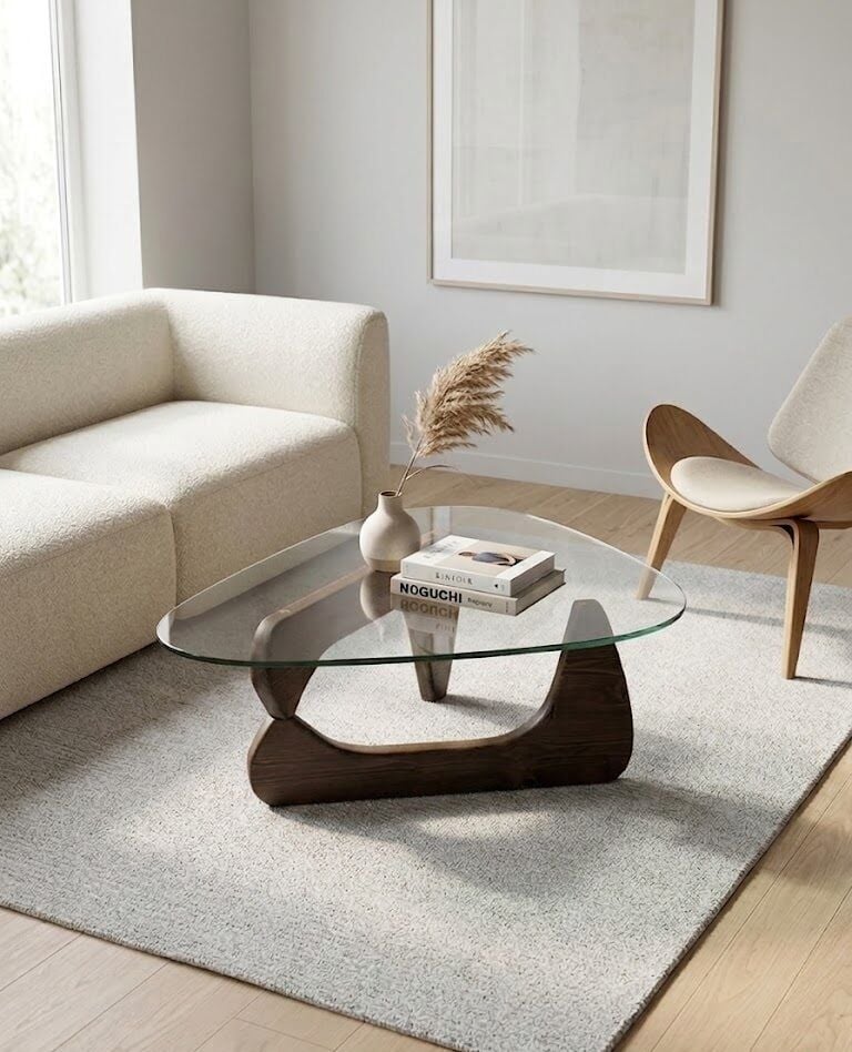Ceviz Ahşap Modern Cam Orta Sehpa 90x65 (6 mm Temperli Cam )