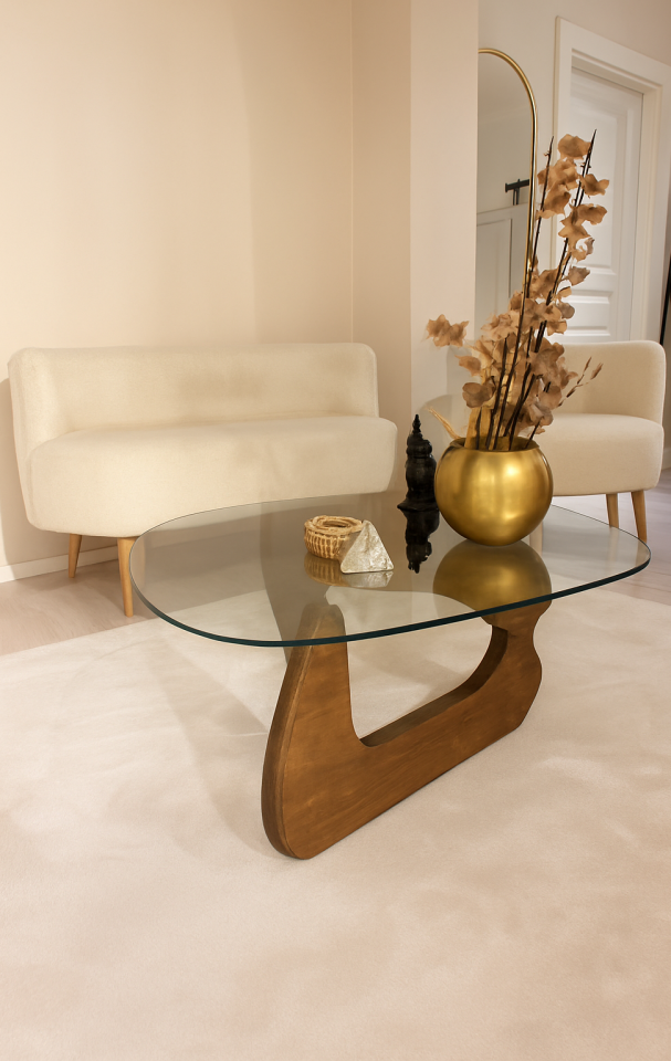 Ceviz Ahşap Modern Cam Orta Sehpa 90x65 (8 mm Temperli Cam KIRILMAZ)