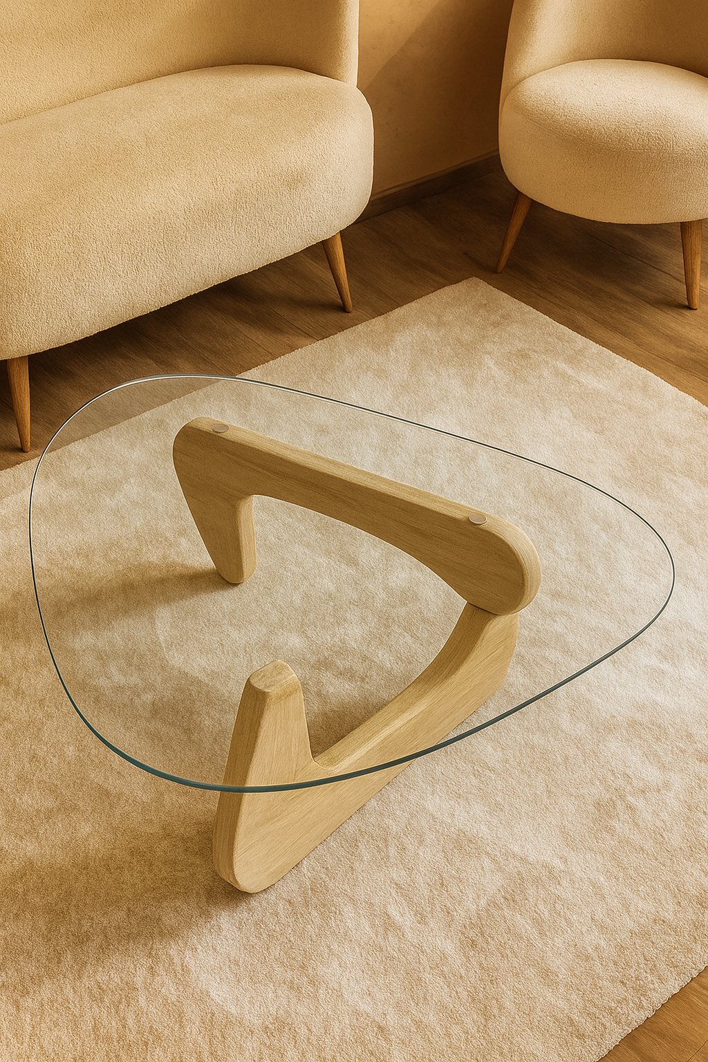 Naturel Ahşap Modern Cam Orta Sehpa 90x65 (8 mm Temperli Cam KIRILMAZ)