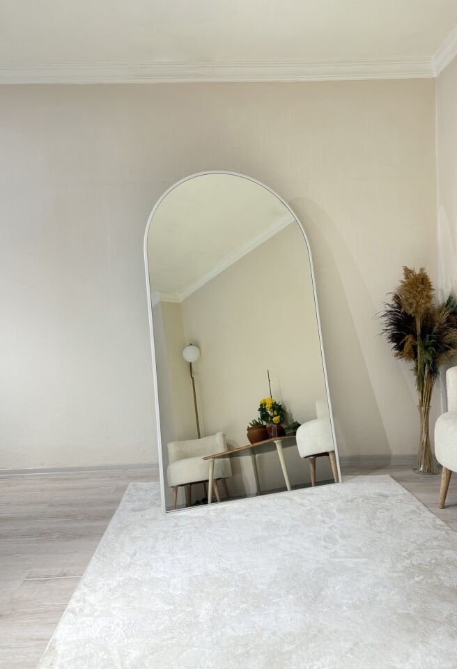 Metal Çerçeve Beyaz Oval Ayaklı Boy Aynası 100x180